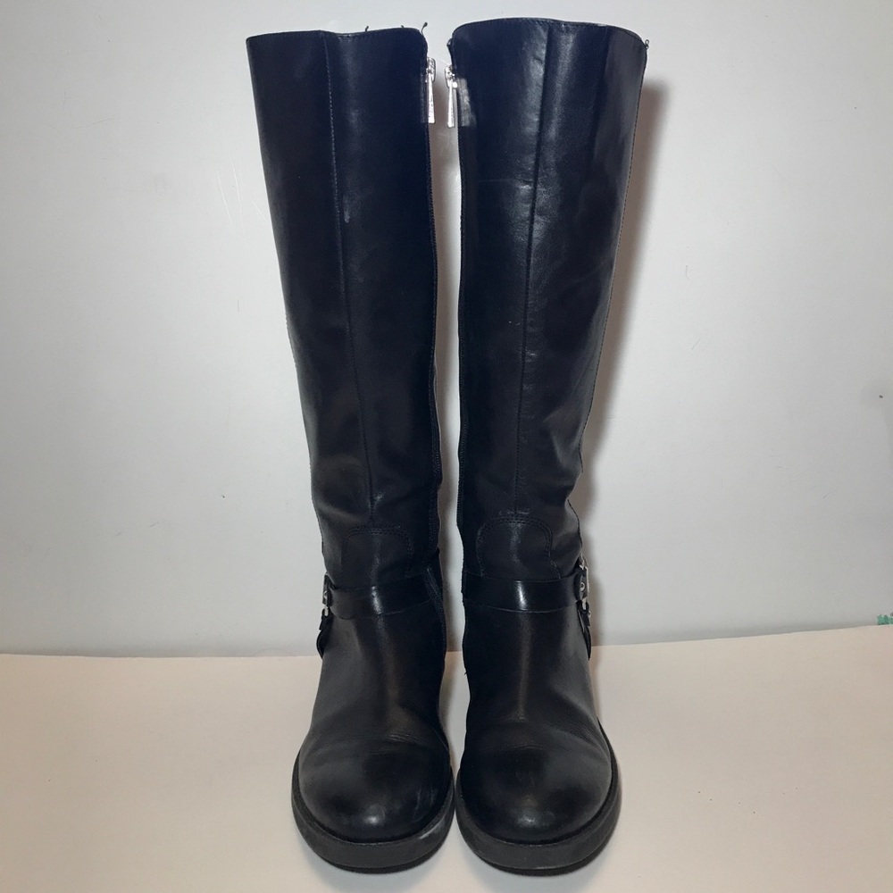 Vince Camuto Black Knee Boots Farren Leather Size 7 Zip Low Heeled Riding